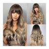 POWHA Ombre Brown Golden Wave Wig with Bangs Synthetic Long Curly Hair Wigs for Women Natural Wigs, size view 1