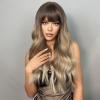 POWHA Ombre Brown Golden Wave Wig with Bangs Synthetic Long Curly Hair Wigs for Women Natural Wigs, size view 2