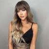 POWHA Ombre Brown Golden Wave Wig with Bangs Synthetic Long Curly Hair Wigs for Women Natural Wigs, size view 3