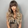 POWHA Ombre Brown Golden Wave Wig with Bangs Synthetic Long Curly Hair Wigs for Women Natural Wigs, size view 4