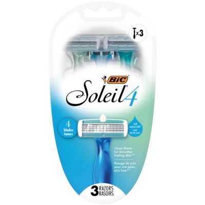 BIC Soleil Comfort 4-Blade Disposable Razors for Women Sensitive Skin Razor for a Smooth and Close Shave, 3 Piece Razor Set (Pack of 2)