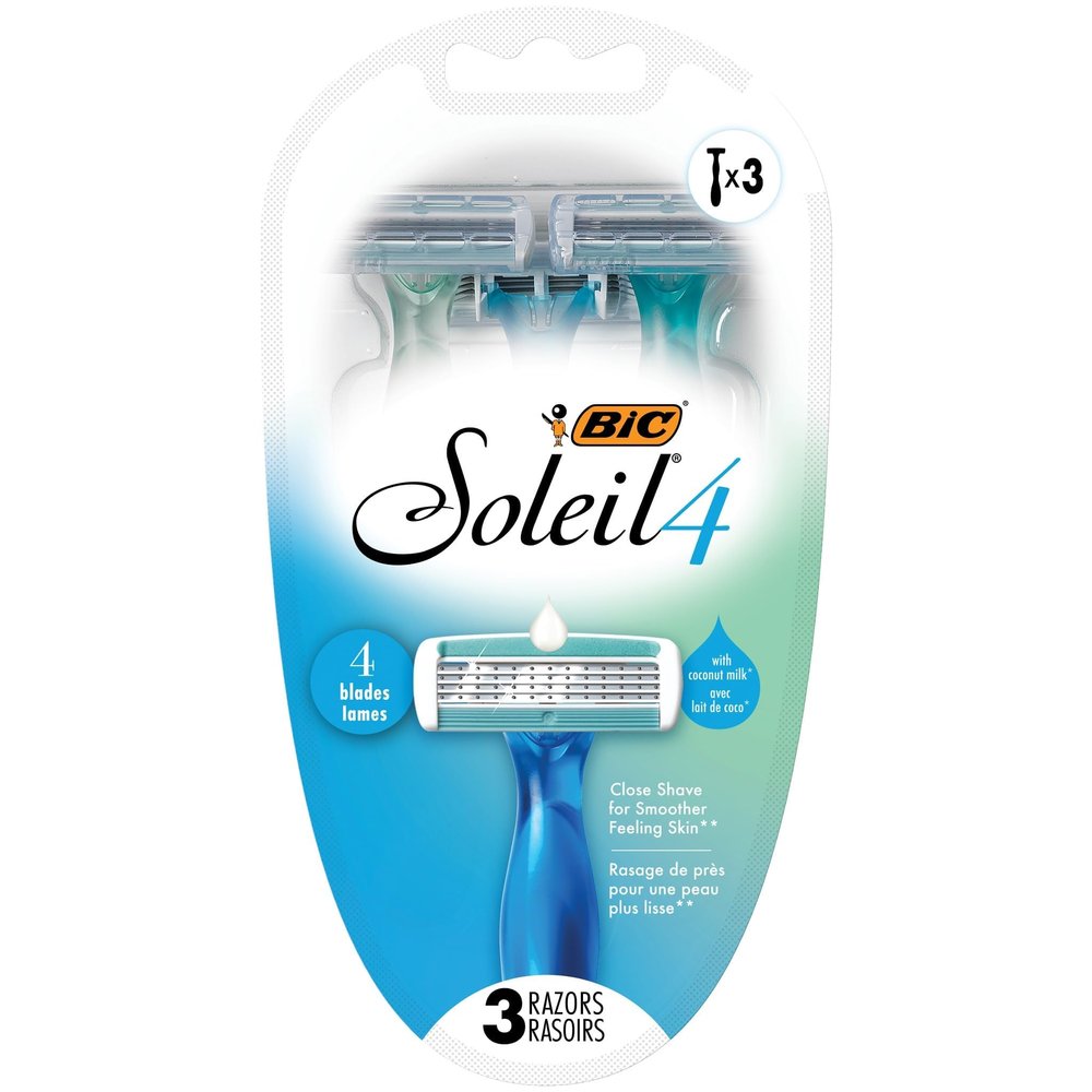 BIC Soleil Comfort 4-Blade Disposable Razors for Women Sensitive Skin Razor for a Smooth and Close Shave, 3 Piece Razor Set (Pack of 2)