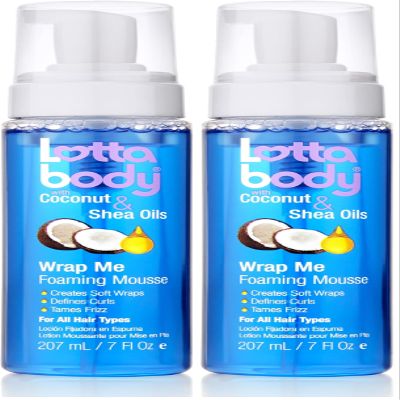 Lottabody Coconut Oil and Shea Wrap Me Foaming Curl Mousse, Creates Soft Wraps, Hair Mousse for Curly Hair, Defines Curls, Anti Frizz, 7 Fl Oz (Pack of 2)