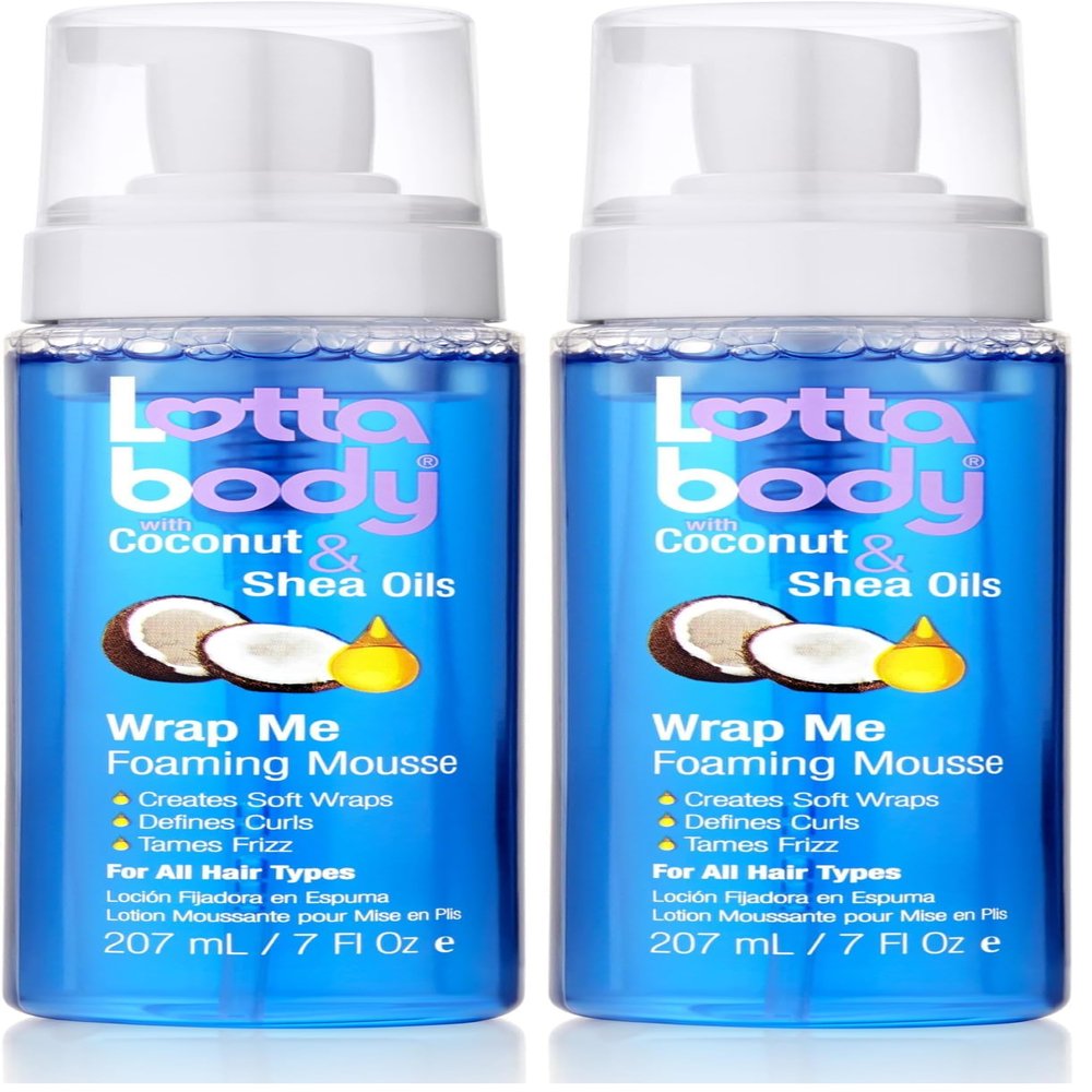 Lottabody Coconut Oil and Shea Wrap Me Foaming Curl Mousse, Creates Soft Wraps, Hair Mousse for Curly Hair, Defines Curls, Anti Frizz, 7 Fl Oz (Pack of 2)