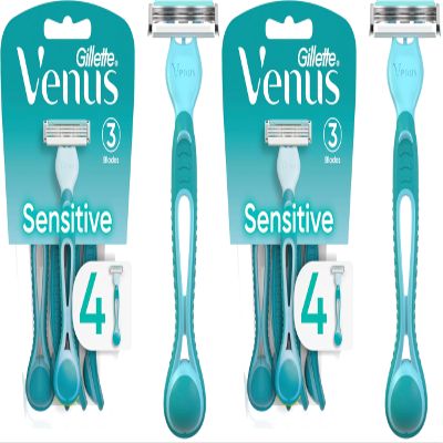 Gillette Venus Simply 3 Sensitive Women's Disposable Razors, Pack of 2 with 4 razors
