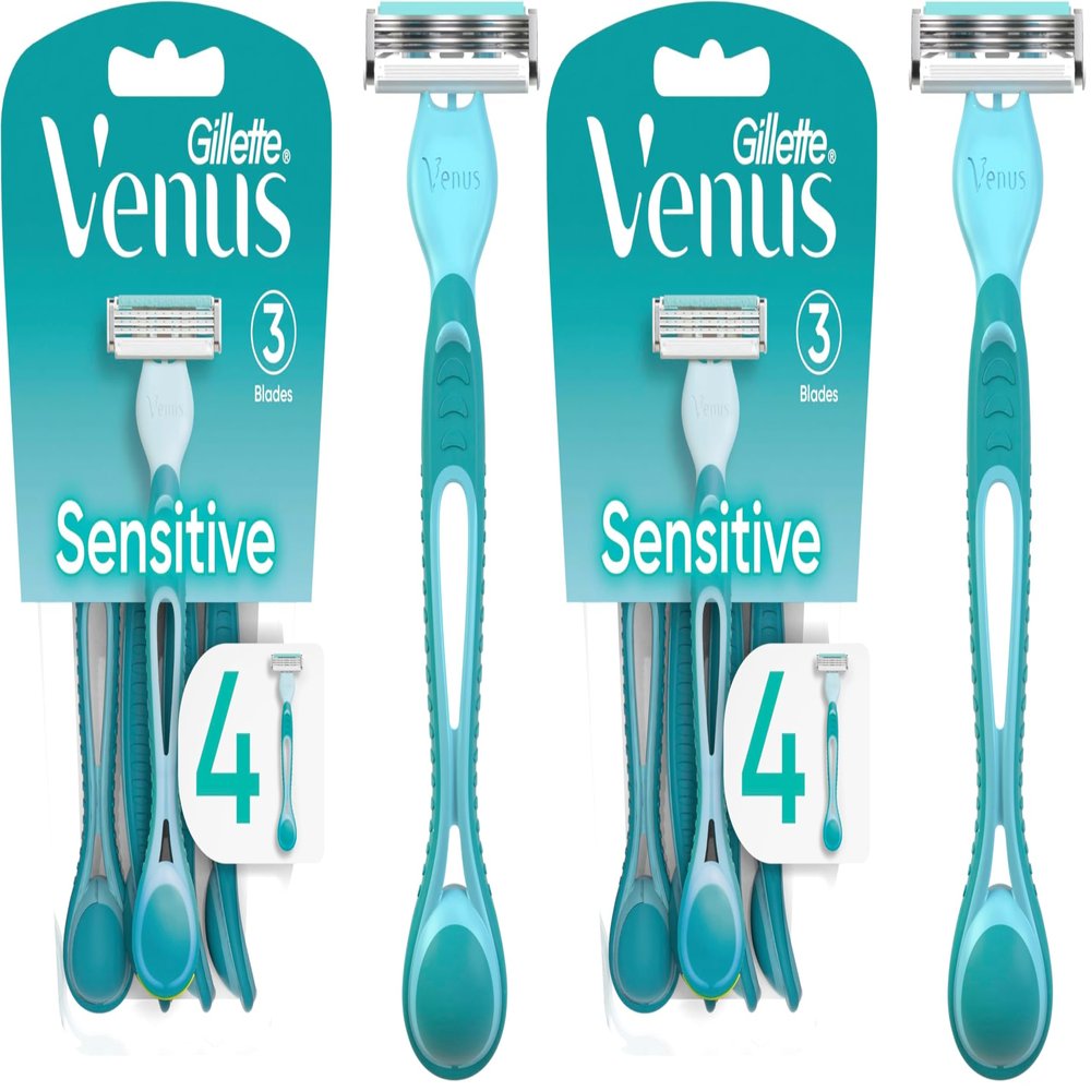 Gillette Venus Simply 3 Sensitive Women's Disposable Razors, Pack of 2 with 4 razors