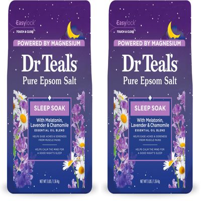 Dr Teal's Epsom Salt Soak, Lavender & Chamomile, 3 lbs | Pack of 2 | Sleep Blend | With Melatonin | Essential Oils