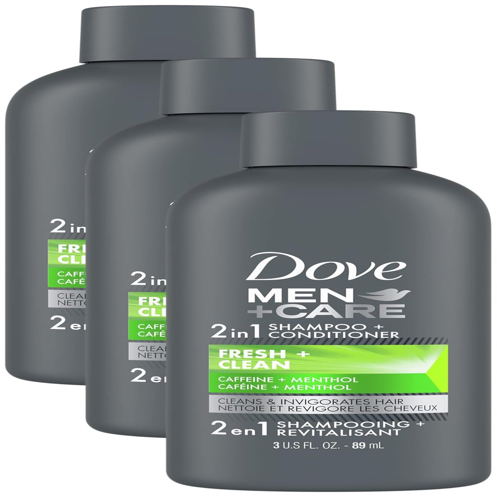 DOVE MEN + CARE Fortifying 2 in 1 Shampoo and Conditioner for Normal to Oily Hair Fresh and Clean with Caffeine Helps Strengthen Thinning Hair 3 oz (Pack of 3)