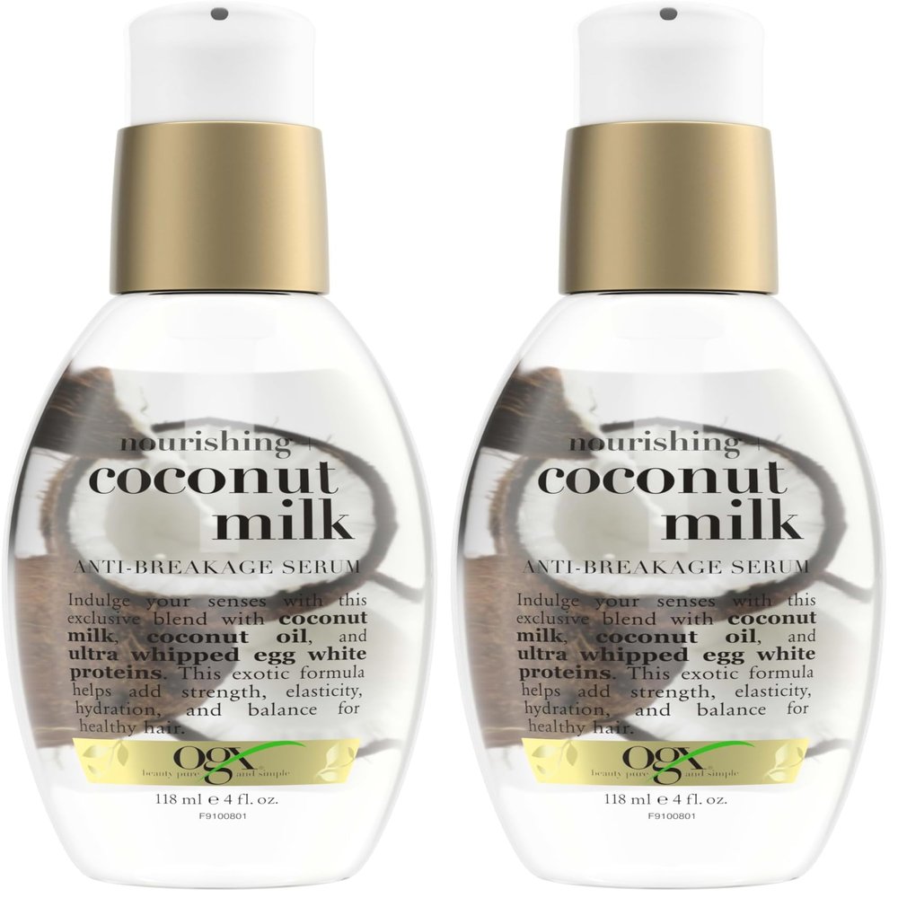 OGX Nourishing + Coconut Milk Anti-Breakage Serum, 4 Fl Oz (Pack of 2)