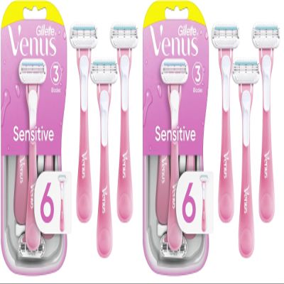 Gillette Venus Sensitive Disposable Razors for Women with Sensitive Skin, Delivers Close Shave with Comfort, 6 Count (Pack of 2)