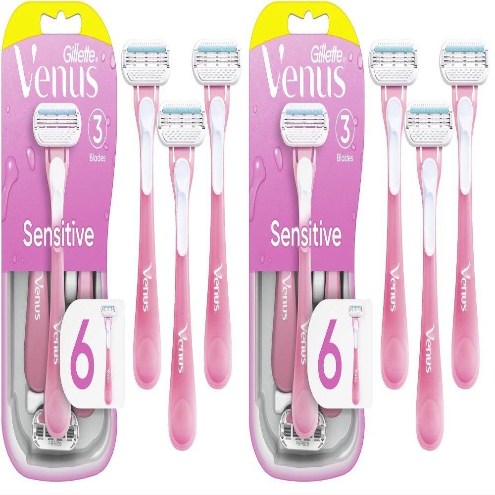 Gillette Venus Sensitive Disposable Razors for Women with Sensitive Skin, Delivers Close Shave with Comfort, 6 Count (Pack of 2)