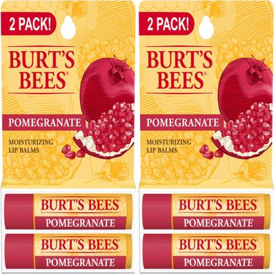 Burt's Bees Lip Balm Easter Basket Stuffers - Pomegranate, Lip Moisturizer With Responsibly Sourced Beeswax, Tint-Free, Natural Conditioning Lip Treatment, 2 Tubes, 0.15 oz. (Pack of 2)