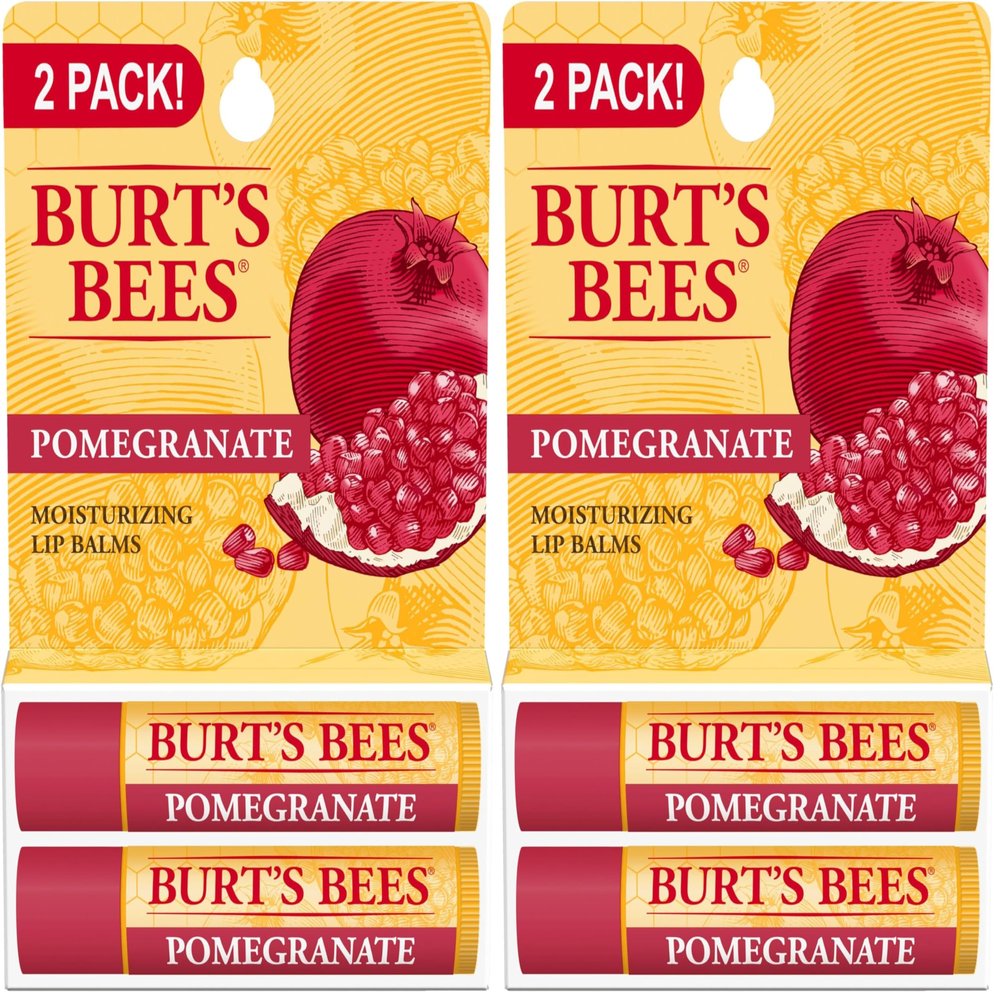 Burt's Bees Lip Balm Easter Basket Stuffers - Pomegranate, Lip Moisturizer With Responsibly Sourced Beeswax, Tint-Free, Natural Conditioning Lip Treatment, 2 Tubes, 0.15 oz. (Pack of 2)