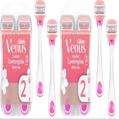 Gillette Venus ComfortGlide Disposable Razors for Women, 2 Count, White Tea Scented Moisture Bars for a Smooth Shave (Pack of 2)
