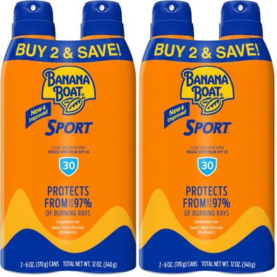 Banana Boat Sport Ultra SPF 30 Sunscreen Spray Twin Pack | Banana Boat Sunscreen Spray SPF 30, Spray On Sunscreen, Water Resistant Sunscreen, Oxybenzone Free Sunscreen Pack, 6oz each (Pack of 2)