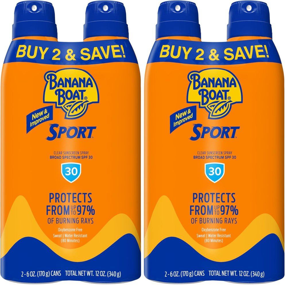 Banana Boat Sport Ultra SPF 30 Sunscreen Spray Twin Pack | Banana Boat Sunscreen Spray SPF 30, Spray On Sunscreen, Water Resistant Sunscreen, Oxybenzone Free Sunscreen Pack, 6oz each (Pack of 2)
