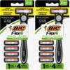 BIC Flex 4 Refillable Razors for Men, Long-Lasting 4 Blade Razors for Sensitive Skin, 1 Handle and 4 Cartridges, 5 Piece Shaving Kit (Pack of 2) view 1