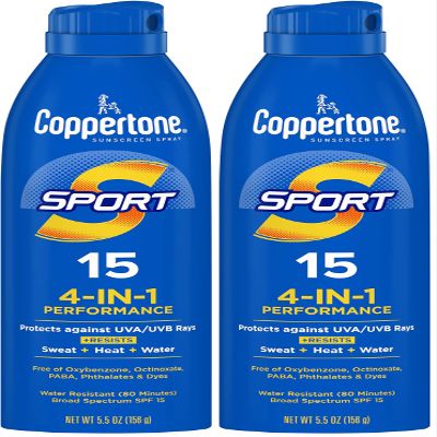 Coppertone Sunscreen, SPF 15, Water Resistant | Sport Formula | Spray Form | 5.5 Oz | Pack of 2