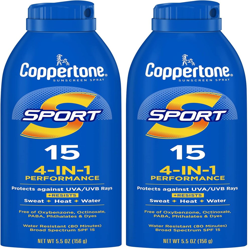 Coppertone Sunscreen, SPF 15, Water Resistant | Sport Formula | Spray Form | 5.5 Oz | Pack of 2