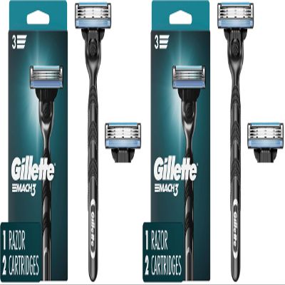 Gillette Mach3 Razor, 1 Handle + 2 Blade Refills | For Men | Pack of 2