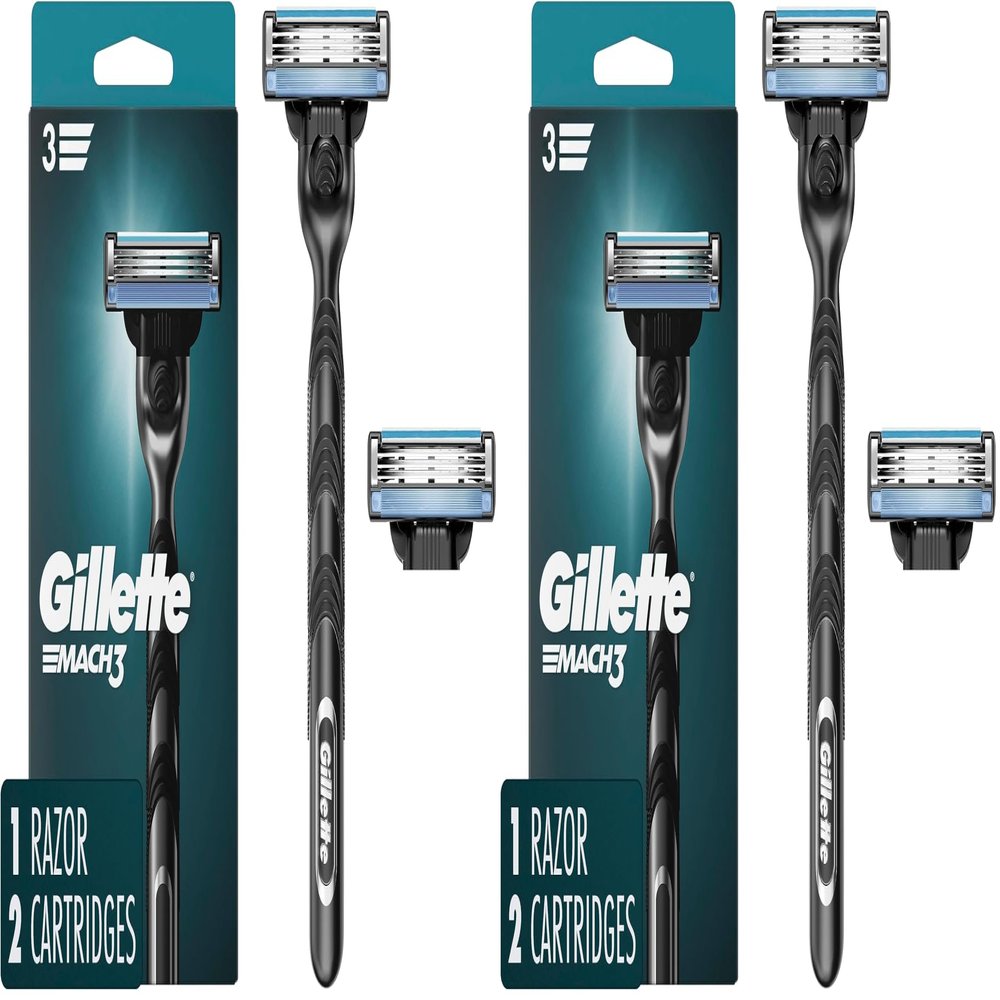 Gillette Mach3 Razor, 1 Handle + 2 Blade Refills | For Men | Pack of 2