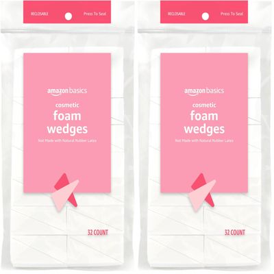 Amazon Basics Cosmetic Rectangular Foam Wedges For Makeup, 32 Count, White (Pack of 2)