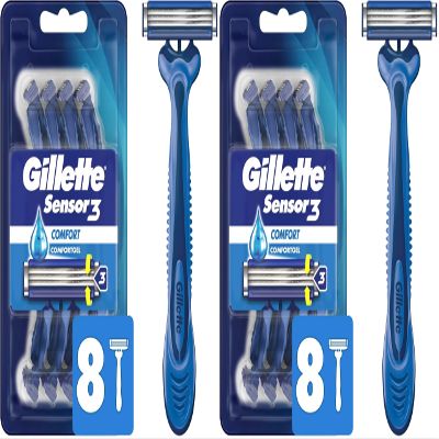 Gillette Sensor3 Comfort, 8 Count | Disposable | For Men | Lubrastrip | Pack of 2