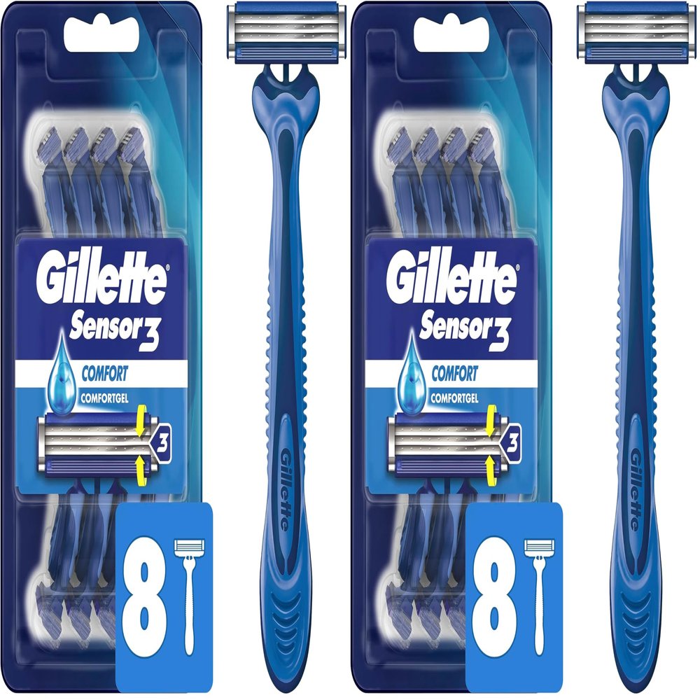 Gillette Sensor3 Comfort, 8 Count | Disposable | For Men | Lubrastrip | Pack of 2