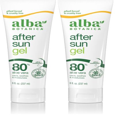Alba Botanica Aloe Vera Gel for Skin, Cooling After Sun Treatment for Face and Body, Made with Purity Certified 80% Aloe Vera Gel Formula, 8 fl. oz. Tube (Pack of 2)