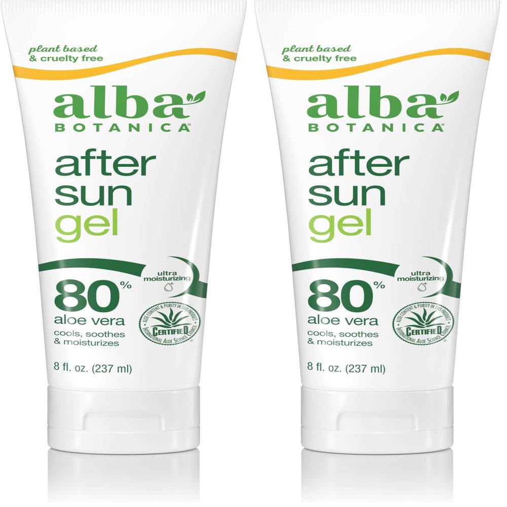 Alba Botanica Aloe Vera Gel for Skin, Cooling After Sun Treatment for Face and Body, Made with Purity Certified 80% Aloe Vera Gel Formula, 8 fl. oz. Tube (Pack of 2)