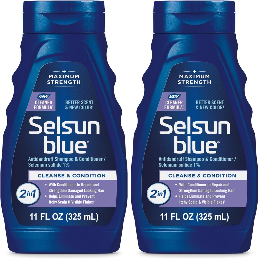 Selsun Blue 2-in-1 Anti-dandruff Shampoo & Conditioner, 11 fl. oz., Maximum Strength 2-in-1 Treatment, Selenium Sulfide 1% (Pack of 2)