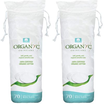 Organyc 100% Certified Organic Cotton Makeup Pads  Natural Unbleached Makeup Remover Rounds (70 Count) (Pack of 2)