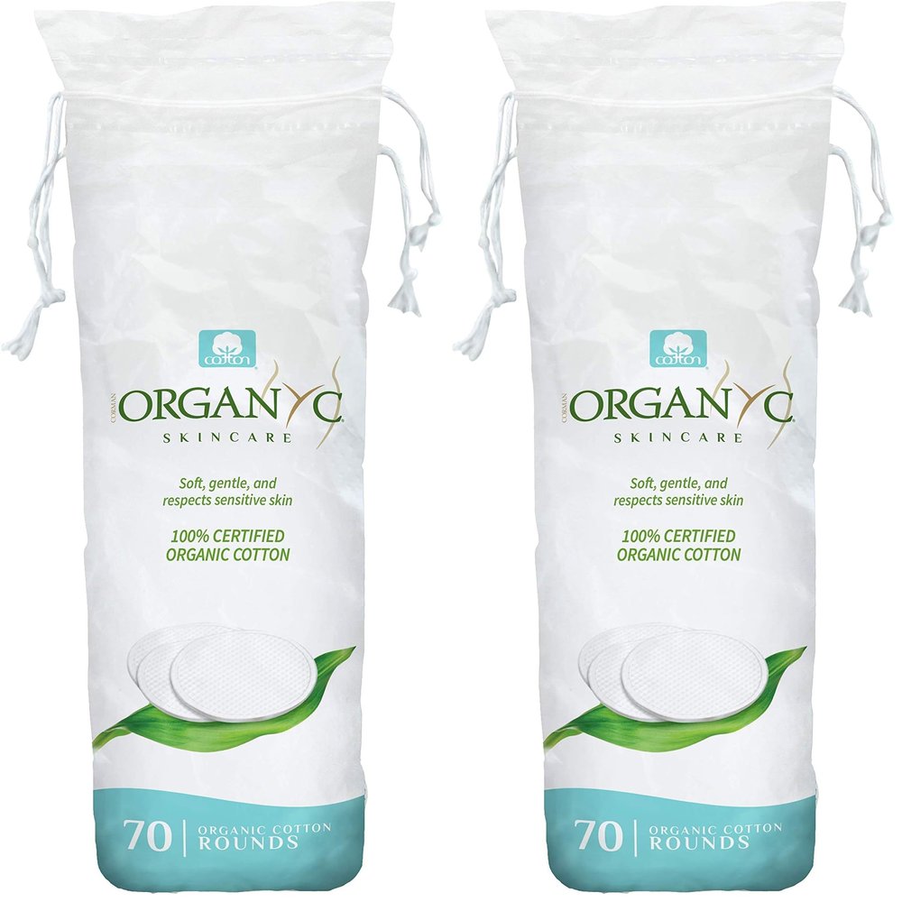 Organyc 100% Certified Organic Cotton Makeup Pads Natural Unbleached Makeup Remover Rounds (70 Count) (Pack of 2)