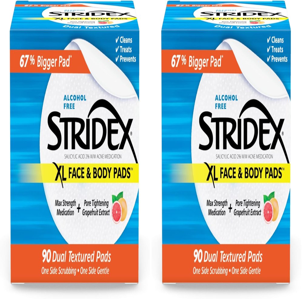Stridex Face Body Pads, 90 Count, Pack of 2 | XL Size