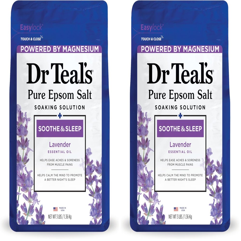 Dr Teal's Epsom Salt, Lavender, 3lbs, Pack of 2 | Soothe & Sleep | Soaking Solution