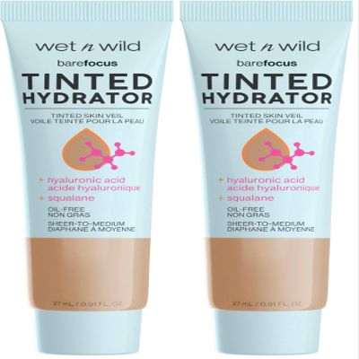 wet n wild Bare Focus Tinted Hydrator Matte Finish, Medium Tan, Oil-Free, Moisturizing Makeup | Hyaluronic Acid | Sheer To Medium Coverage (Pack of 2)