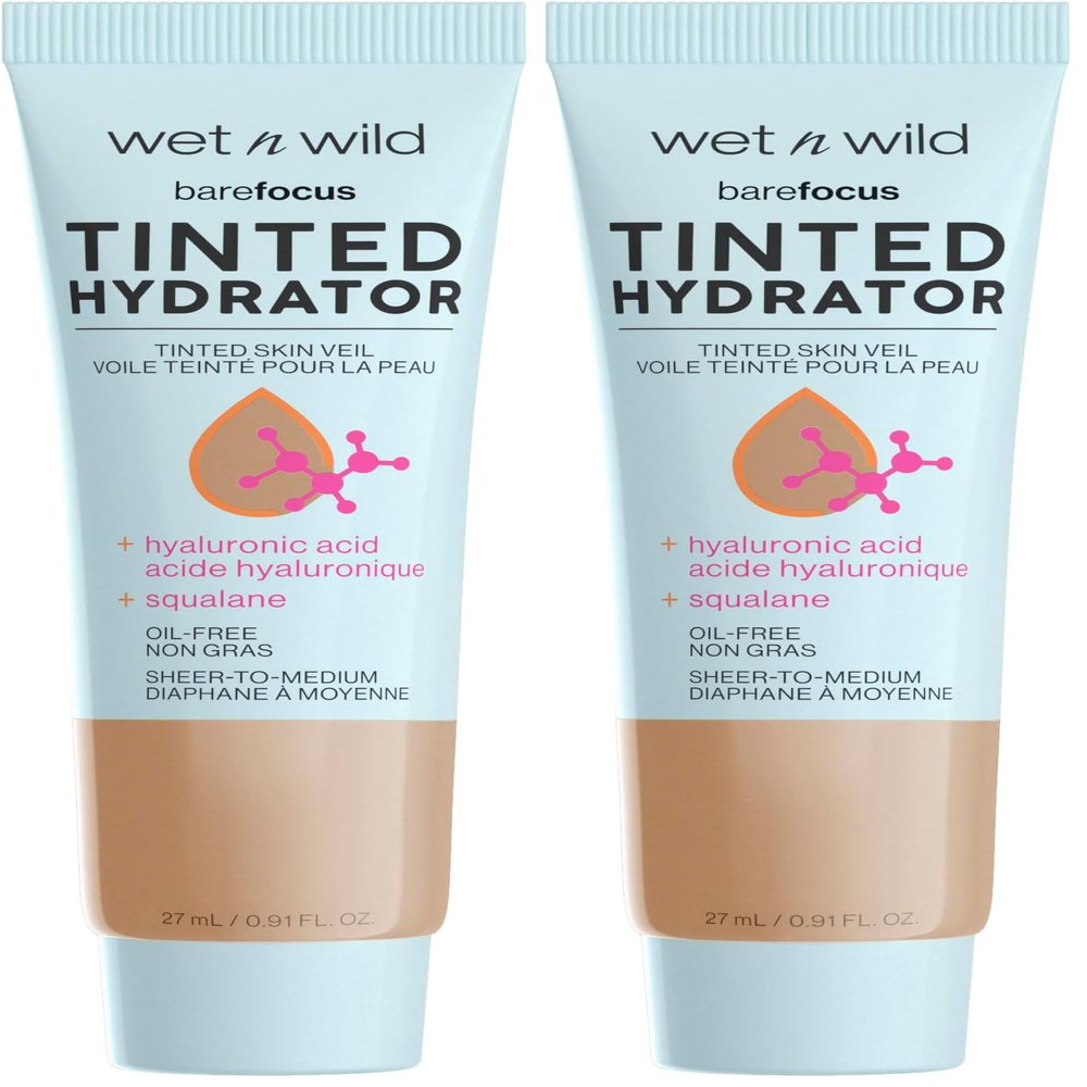 wet n wild Bare Focus Tinted Hydrator Matte Finish, Medium Tan, Oil-Free, Moisturizing Makeup | Hyaluronic Acid | Sheer To Medium Coverage (Pack of 2)
