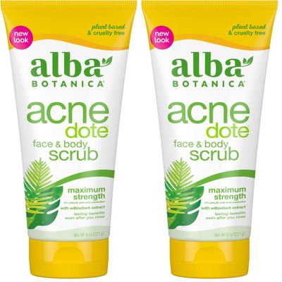 Alba Botanica Acnedote Maximum Strength Face & Body Scrub, 8 Oz (Pack of 2)