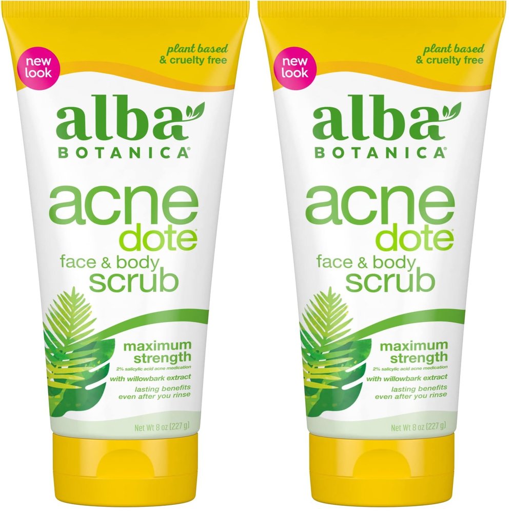 Alba Botanica Acnedote Maximum Strength Face & Body Scrub, 8 Oz (Pack of 2)