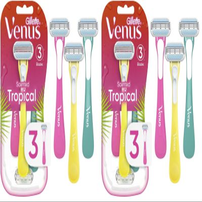 Gillette Venus Tropical Disposable Razors for Women, 3+1 Count, Designed for a Smooth Shave, Tropical Fragrance Scented Handles (Pack of 2)