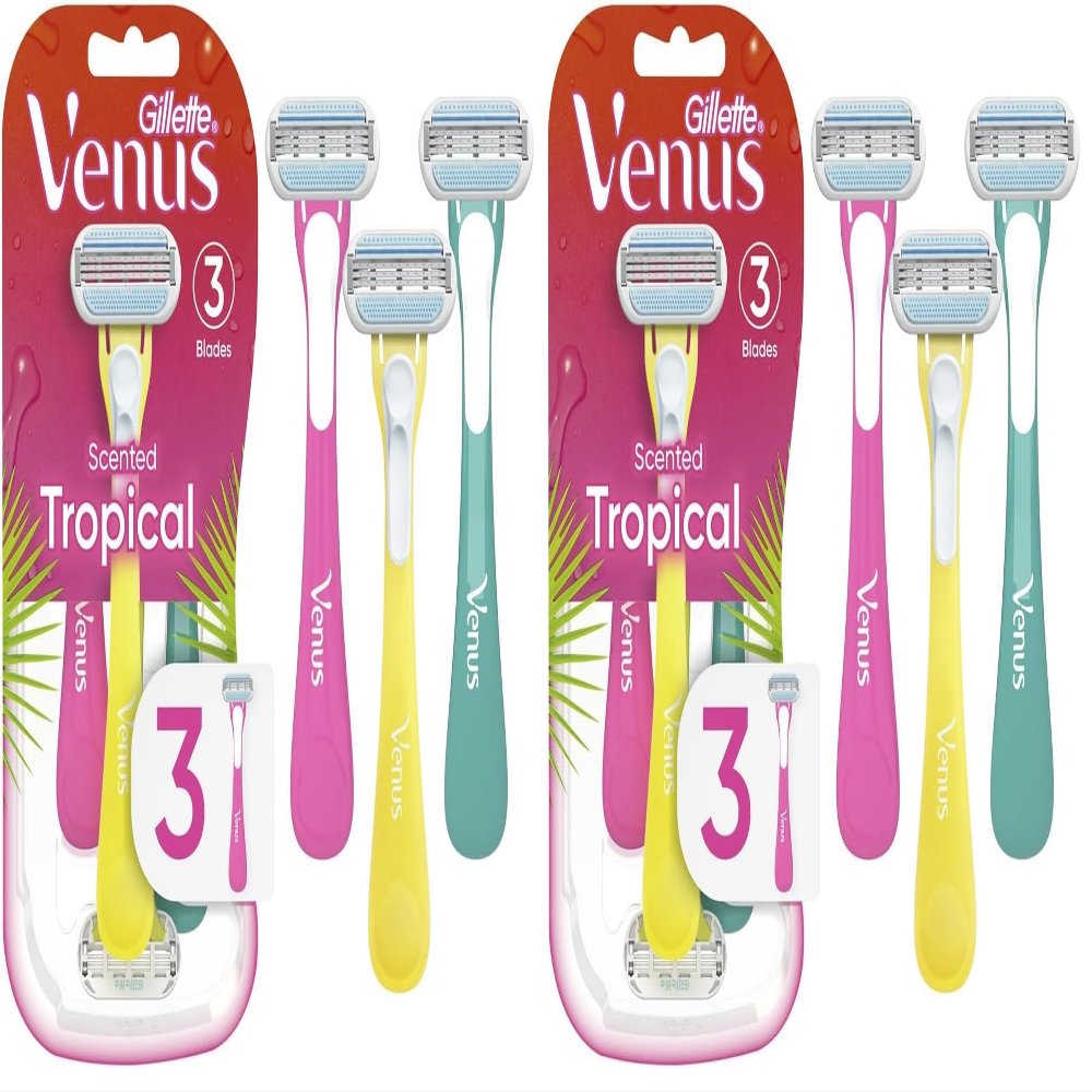 Gillette Venus Tropical Disposable Razors for Women, 3+1 Count, Designed for a Smooth Shave, Tropical Fragrance Scented Handles (Pack of 2)