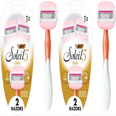 BIC Soleil Glide Disposable Razors for Women, 5 Blades With Shea Butter Moisture Strip For a Smooth Glide, 2 Piece Razor Set (Pack of 2)