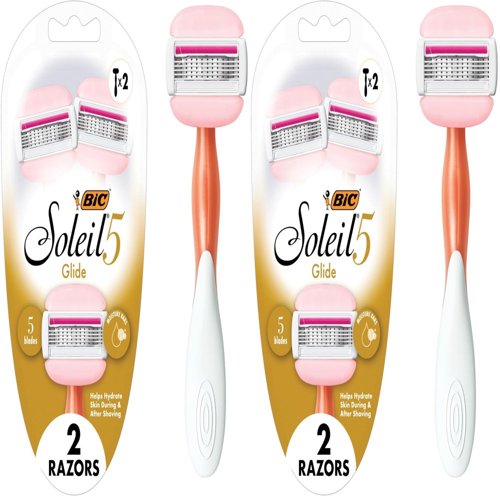 BIC Soleil Glide Disposable Razors for Women, 5 Blades With Shea Butter Moisture Strip For a Smooth Glide, 2 Piece Razor Set (Pack of 2)