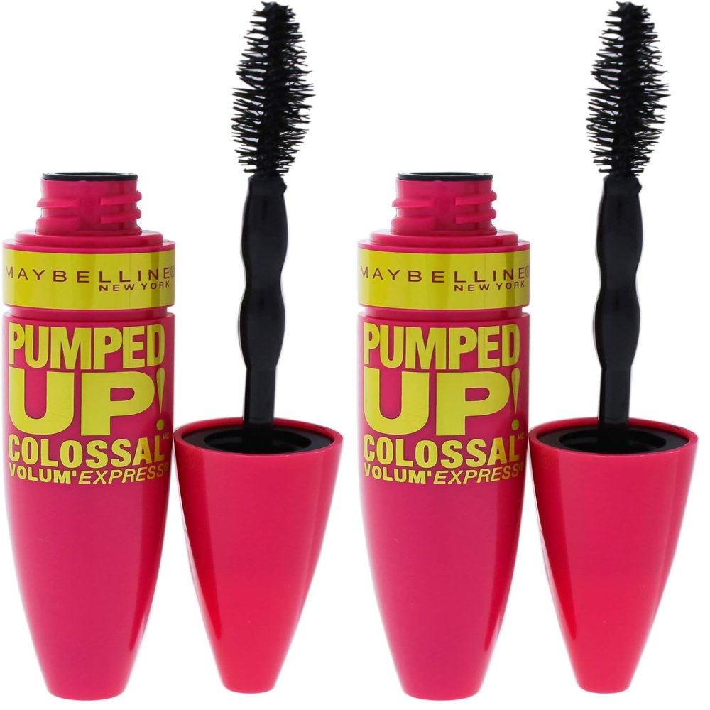 Maybelline Volum' Express Pumped Up Colossal Mascara, Washable Formula Infused with Collagen for Up To 16x Lash Volume, Glam Black, 1 Count (Pack of 2)