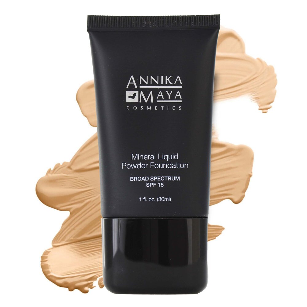 Annika Maya Mineral Foundation, Liquid to Powder Formula, Made in the USA (Cream Beige (Light with Warm, Yellow Undertones), 1 fl oz (30ml))