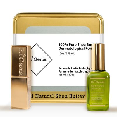 Eu'Genia Shea Face, Lip & Body Shea & Moringa 3-PC Gift Set  Hydrating Lip Balm, Nourishing Body Oil, 12oz Dermatological Shea Butter  Natural Skincare