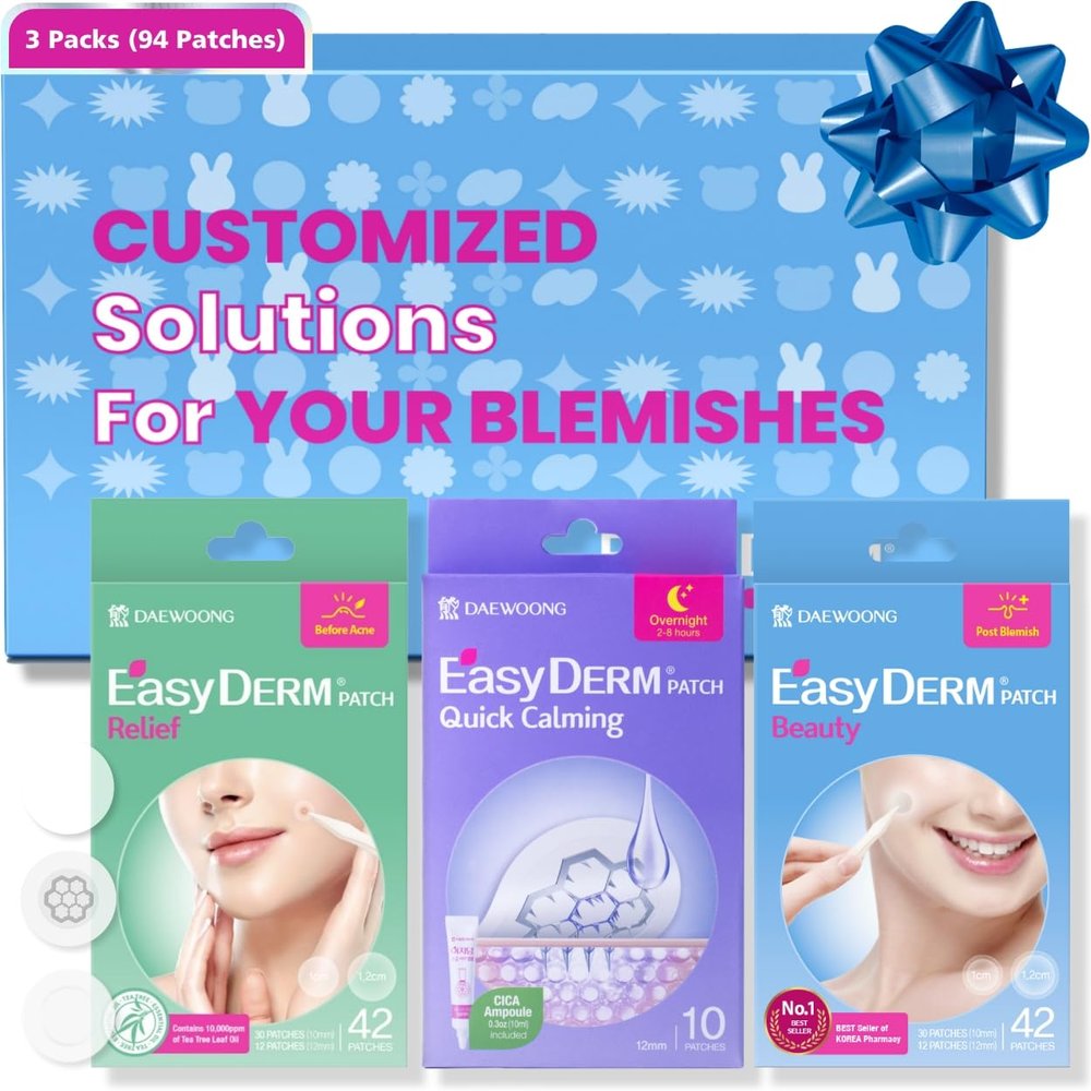 EasyDerm 3-Type Pimple Patches Gift Set, Acne care soluution, Korean Spot Patch to Cover ZitsQuick Calming(10ea) + Relief(42ea) + Beauty Patches(42ea)Trendy Teen girl gifts Back to School MUST HAVE