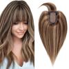 SEGO Hair Toppers for Women Real Human Hair with Thinning Hair, Toppers Hair Clip in Toppers Straight with Front Bangs 150% Density Silk Base -8 Inch #4/27 Medium Brown Mix Dark Blonde view 1
