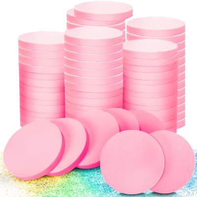 MotBach 60 PCS Pink Round Makeup Sponge, Cosmetic Sponge Round Foam Pad Eye Facial Powder Puff, Beauty Makeup Foundation Powder Blender for Women Lady All Skin Types Wet and Dry Dual Use