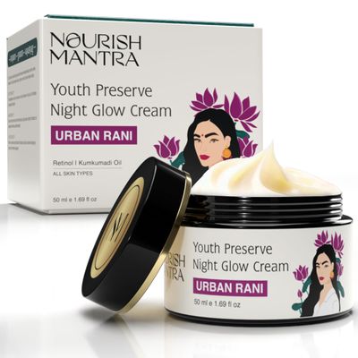 Nourish Mantra Urban Youth Preserve Night Glow Cream/With Retinol, Hyaluronic Acid, CICA, and Ashwagandha Extracts/Hydrates, Repairs Skin & Addresses signs of aging/All Skin Types/ 50ml